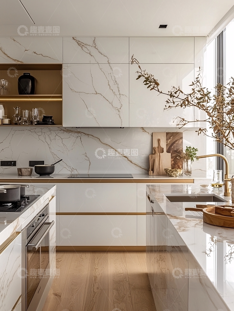 高清大图下载【趣麦麦图】现代轻奢大理石纹厨房