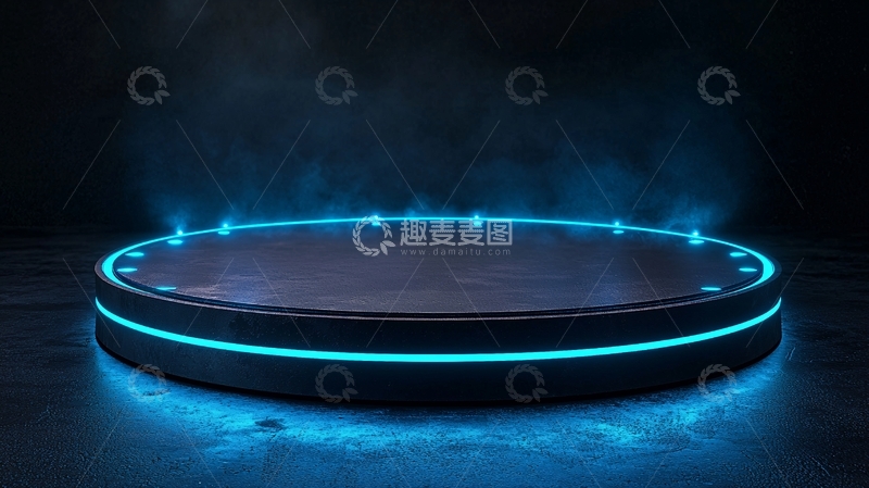 高清大图下载【趣麦麦图】蓝色霓虹灯圆形展台