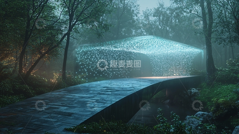 高清大图下载【趣麦麦图】雨夜森林小屋