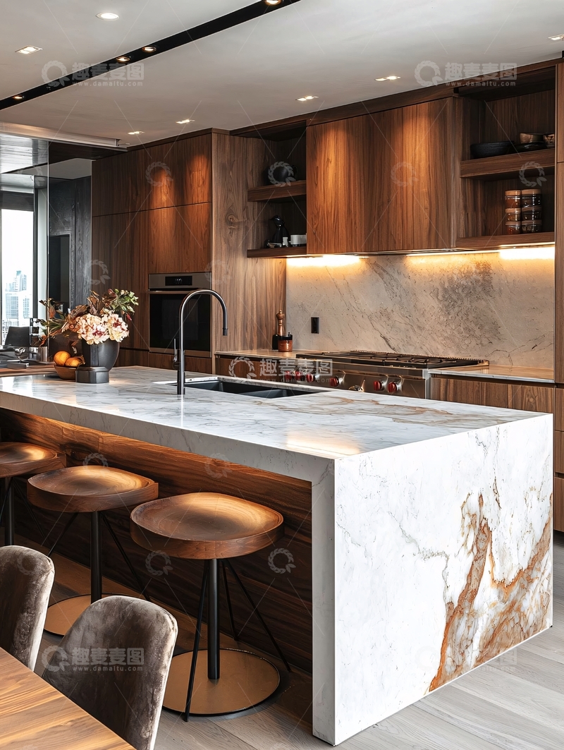 高清大图下载【趣麦麦图】现代轻奢开放式厨房