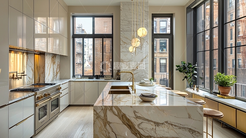 高清大图下载【趣麦麦图】现代轻奢开放式厨房