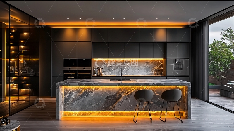 高清大图下载【趣麦麦图】现代极简黑色系厨房