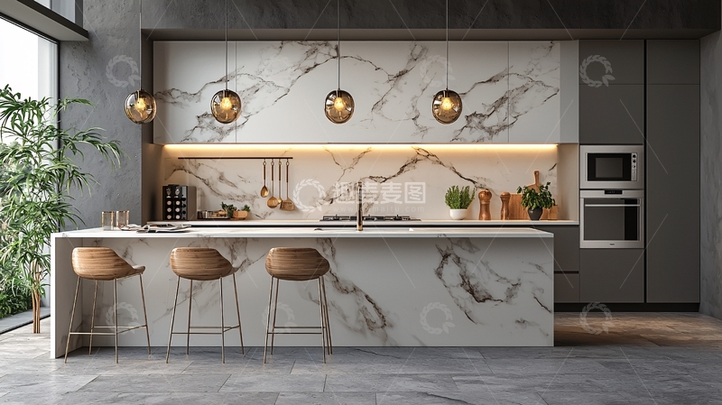 高清大图下载【趣麦麦图】现代厨房大理石岛台