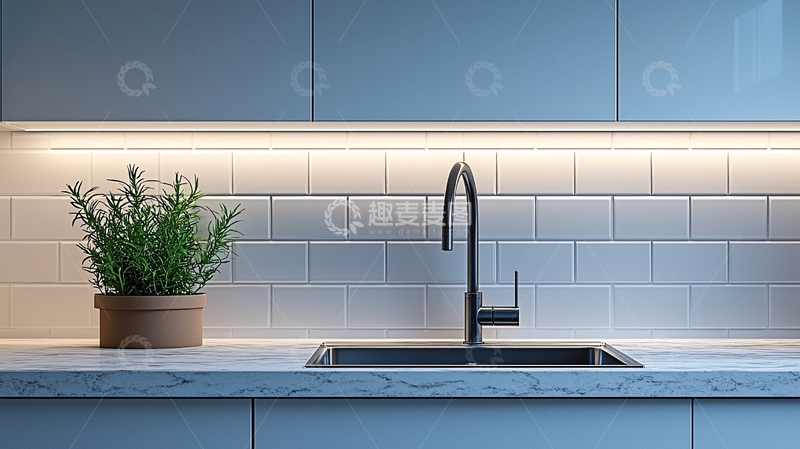 高清大图下载【趣麦麦图】现代厨房橱柜灯光