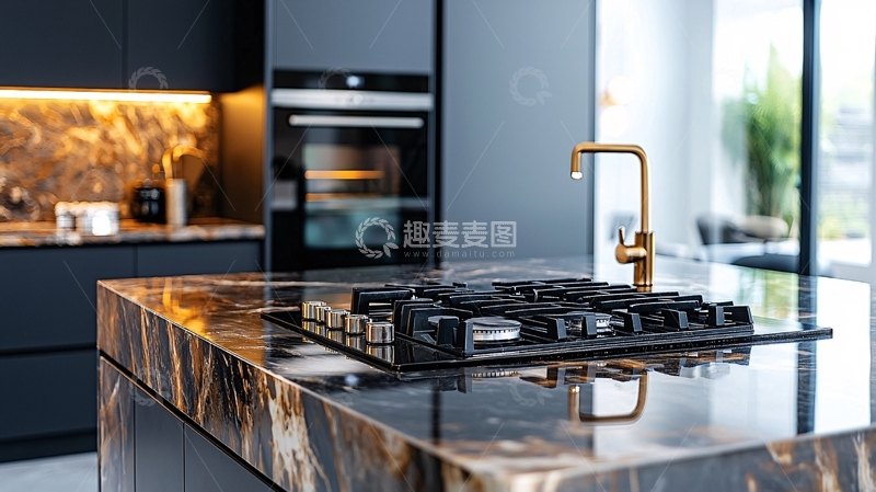 高清大图下载【趣麦麦图】现代化黑色系厨房岛台