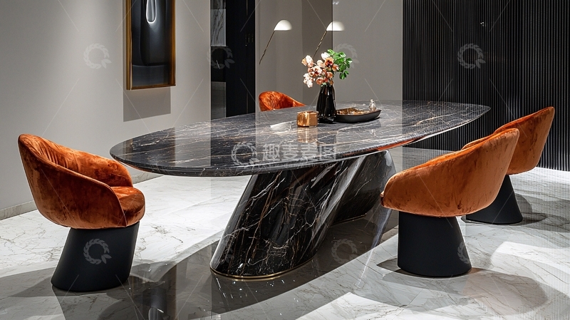 高清大图下载【趣麦麦图】现代极简椭圆形大理石餐桌