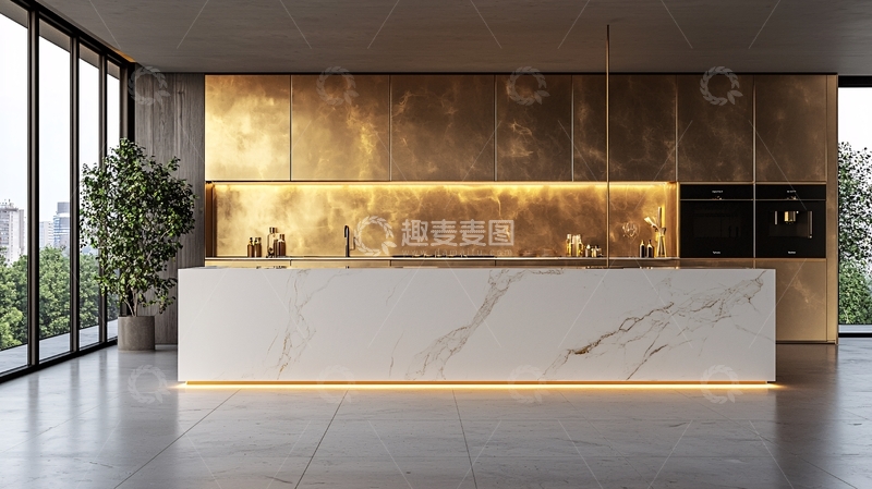高清大图下载【趣麦麦图】现代极简金色金属橱柜