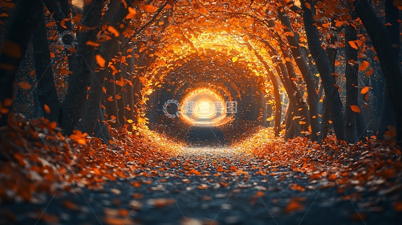 高清大图下载【趣麦麦图】秋日树林隧道