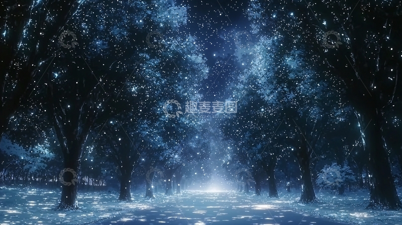 高清大图下载【趣麦麦图】冰雪森林夜景