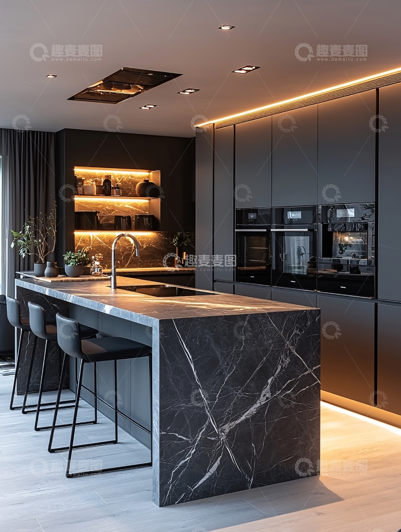 高清大图下载【趣麦麦图】现代化黑色系厨房