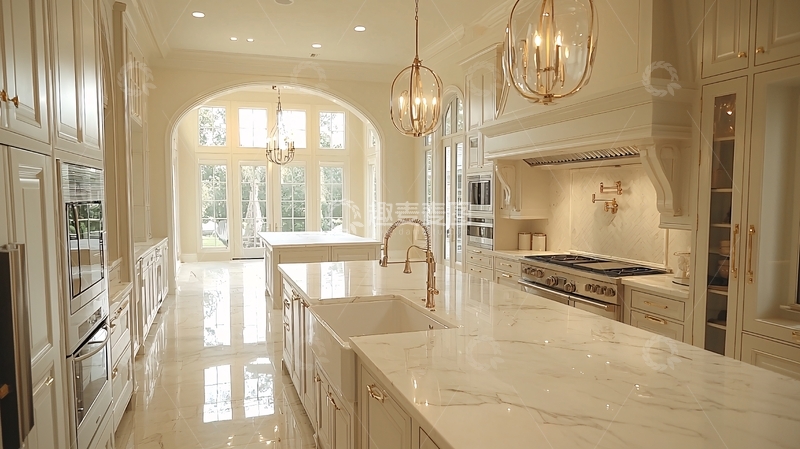 高清大图下载【趣麦麦图】明亮宽敞的白色大理石厨房