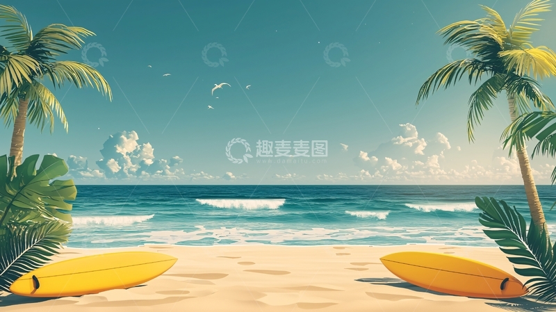 高清大图下载【趣麦麦图】热带海滩沙滩冲浪