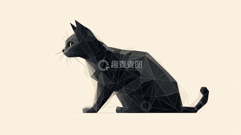 高清大图下载【趣麦麦图】低多边形黑猫