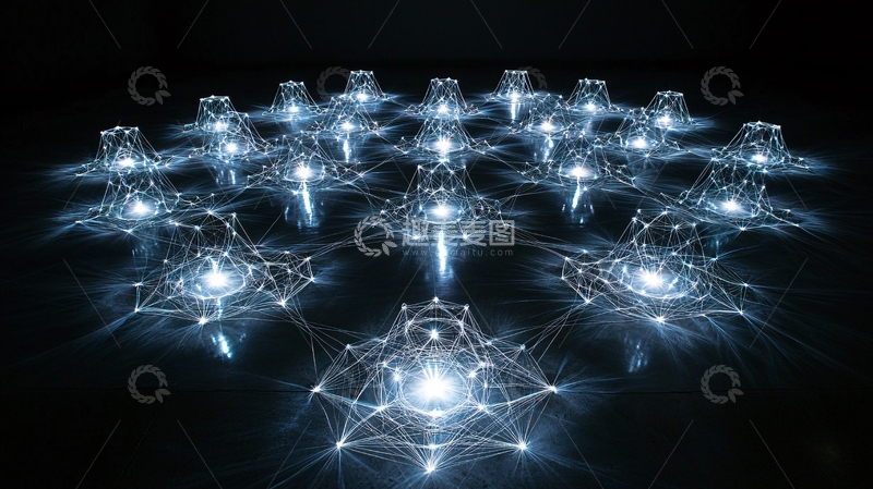 高清大图下载【趣麦麦图】黑暗背景下的发光几何体