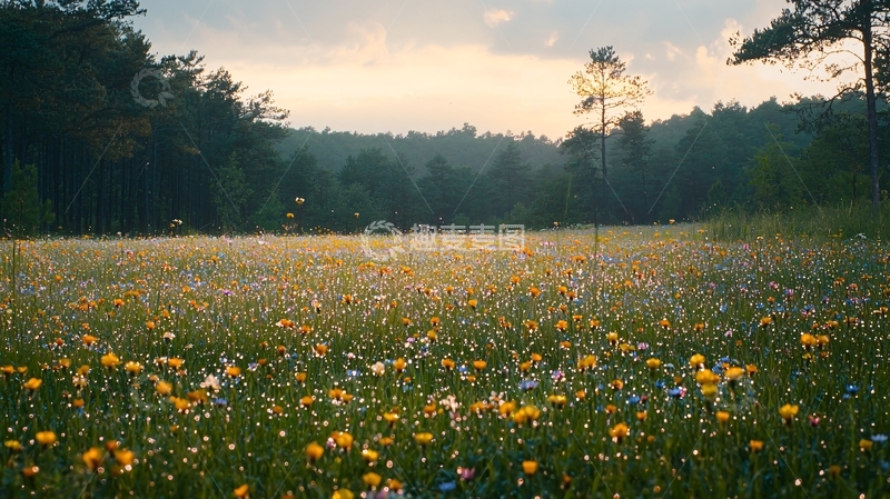高清大图下载【趣麦麦图】傍晚森林花海景色
