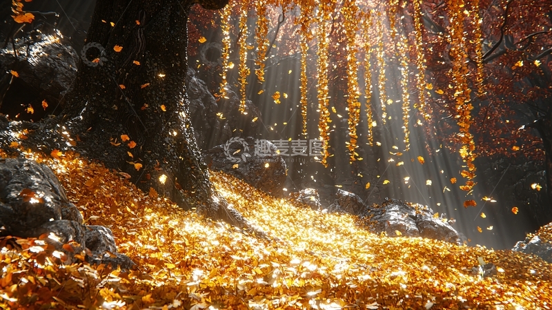 高清大图下载【趣麦麦图】金秋落叶森林