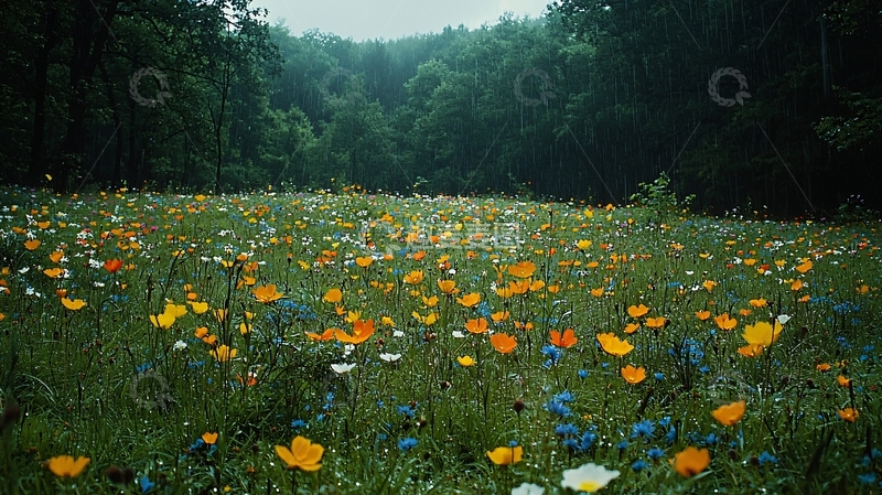 高清大图下载【趣麦麦图】雨后森林野花田