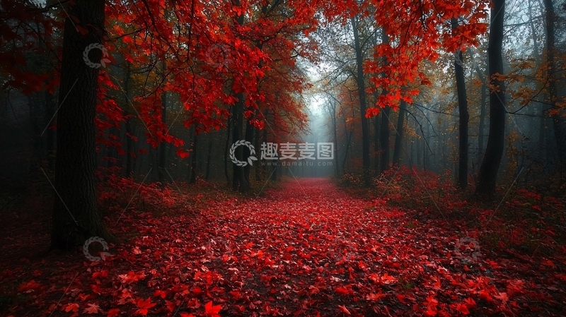 高清大图下载【趣麦麦图】红叶森林小路