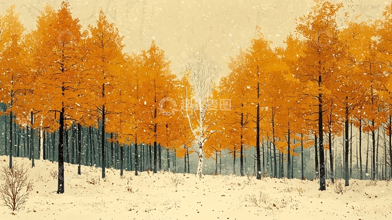 高清大图下载【趣麦麦图】冬季金黄树林