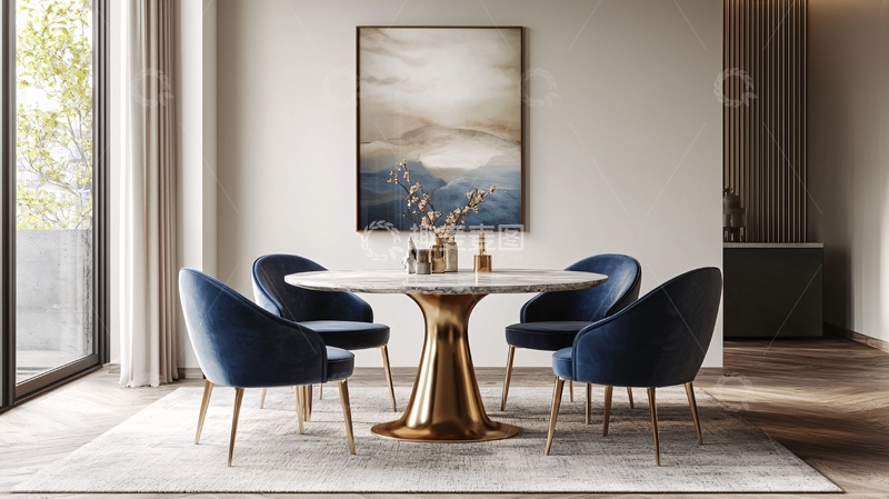 高清大图下载【趣麦麦图】现代简约圆形大理石餐桌