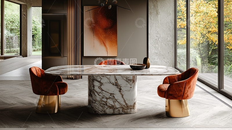 高清大图下载【趣麦麦图】现代轻奢大理石餐桌