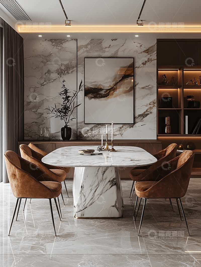 高清大图下载【趣麦麦图】现代轻奢大理石餐桌