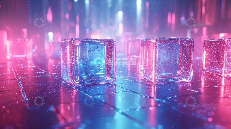 高清大图下载【趣麦麦图】霓虹灯下的透明方块