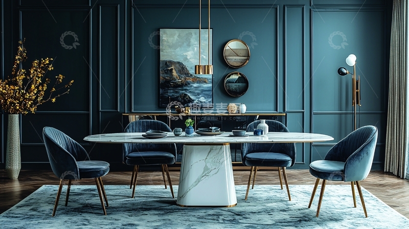 高清大图下载【趣麦麦图】现代轻奢深蓝餐厅