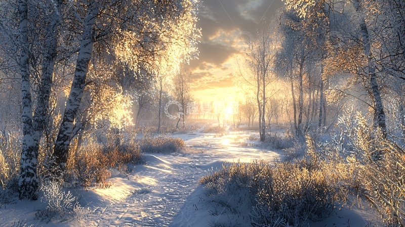 高清大图下载【趣麦麦图】冬日森林雪景日出