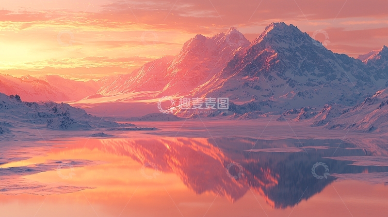 高清大图下载【趣麦麦图】雪山日出倒影