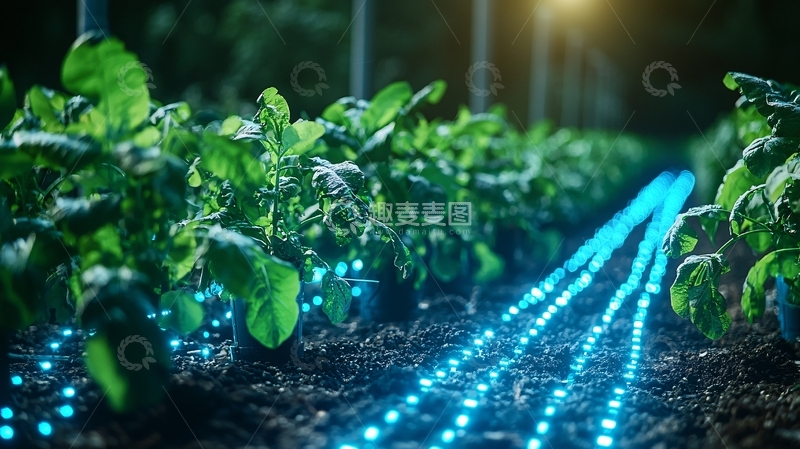 高清大图下载【趣麦麦图】夜晚灯光下的植物