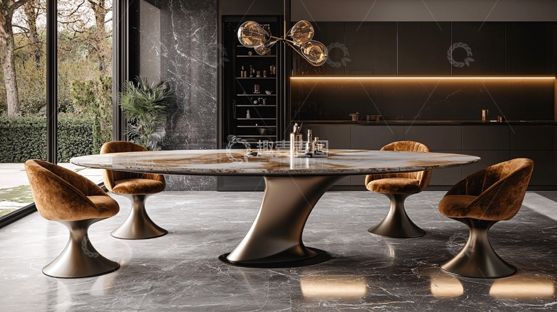 高清大图下载【趣麦麦图】现代极简风格大理石餐桌