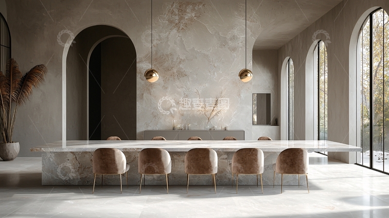 高清大图下载【趣麦麦图】米色拱形极简餐厅