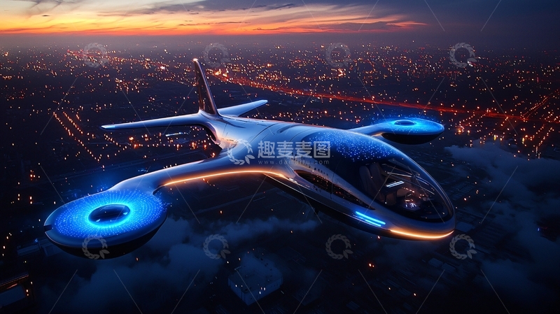 高清大图下载【趣麦麦图】夜空中飞行的未来飞行器
