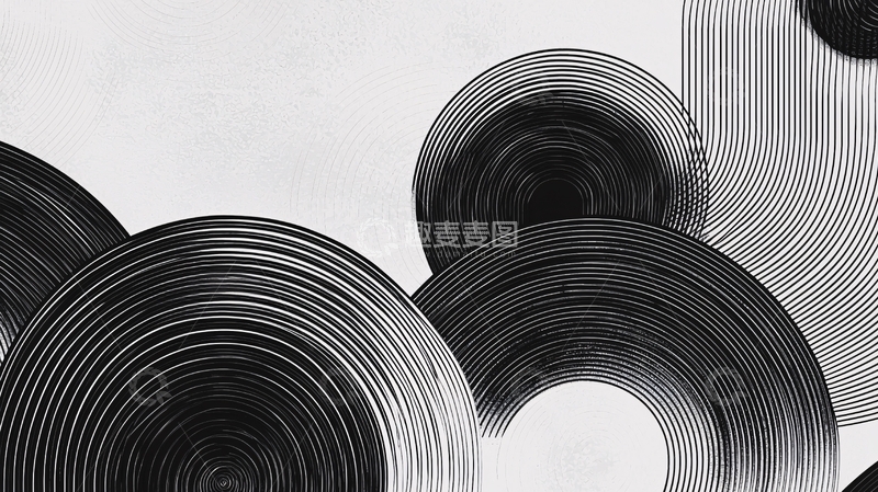 高清大图下载【趣麦麦图】黑白圆圈抽象画