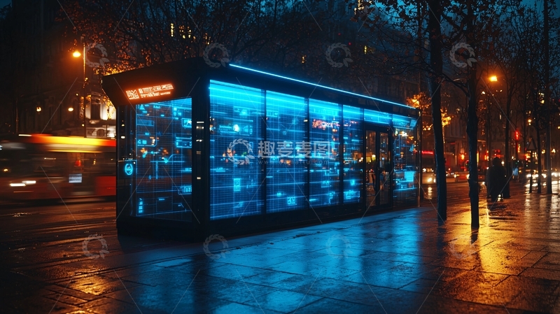 高清大图下载【趣麦麦图】夜晚街边蓝色灯光小卖部