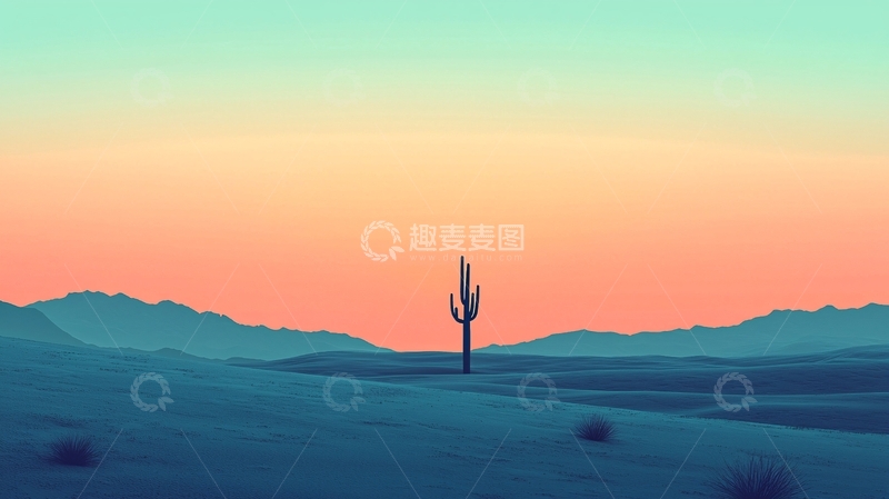高清大图下载【趣麦麦图】沙漠仙人掌日落风景