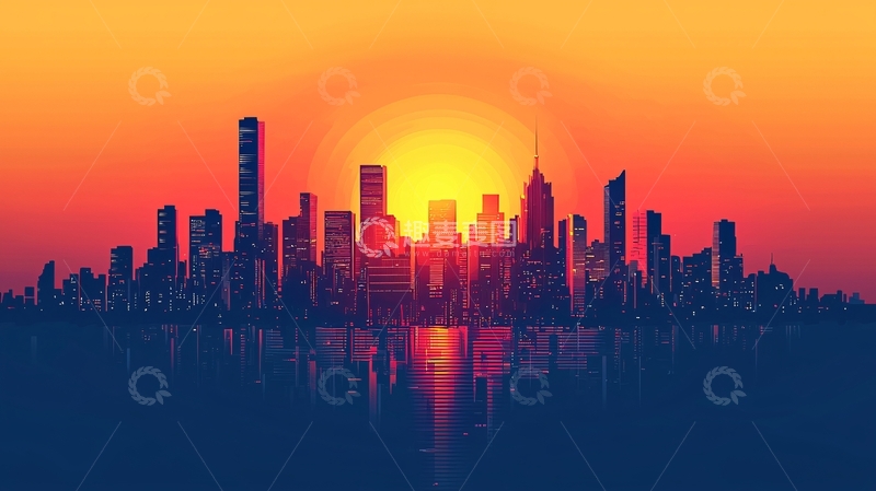 高清大图下载【趣麦麦图】日落城市剪影