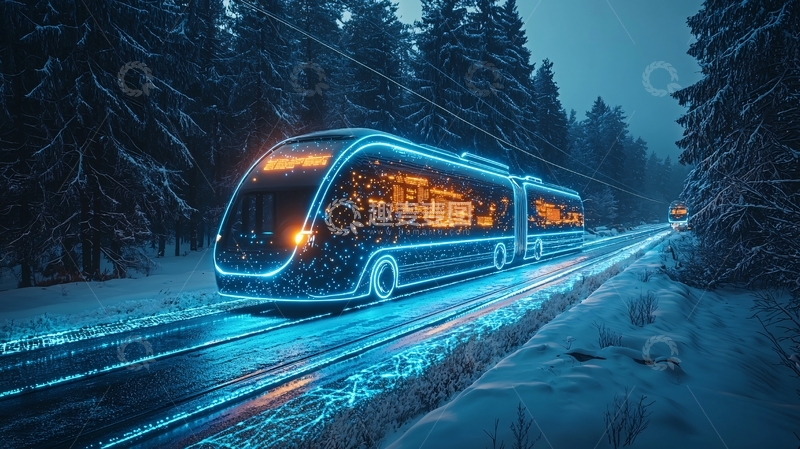 高清大图下载【趣麦麦图】未来科技感电车雪地