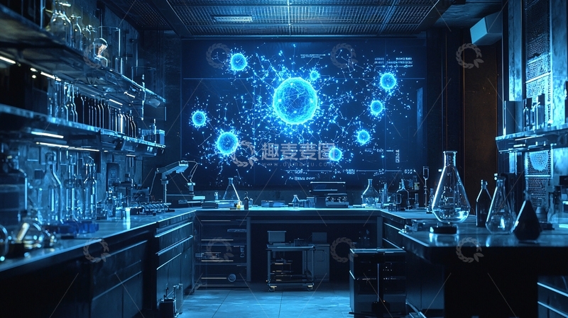 高清大图下载【趣麦麦图】蓝色科技感病毒实验室