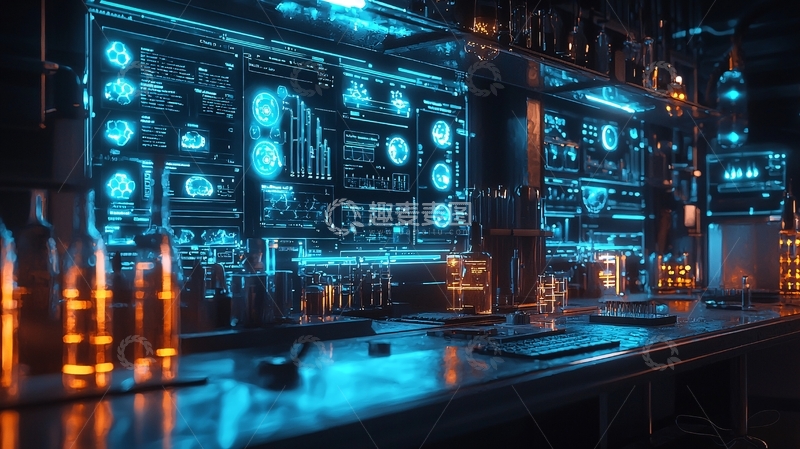 高清大图下载【趣麦麦图】科幻酒吧蓝色科技屏幕