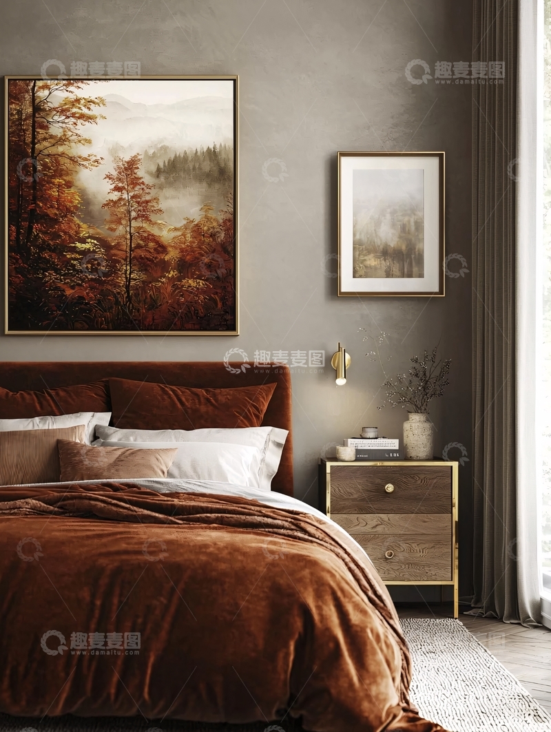 高清大图下载【趣麦麦图】秋日森林意境卧室挂画