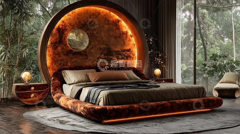 高清大图下载【趣麦麦图】奢华圆形床头背景墙