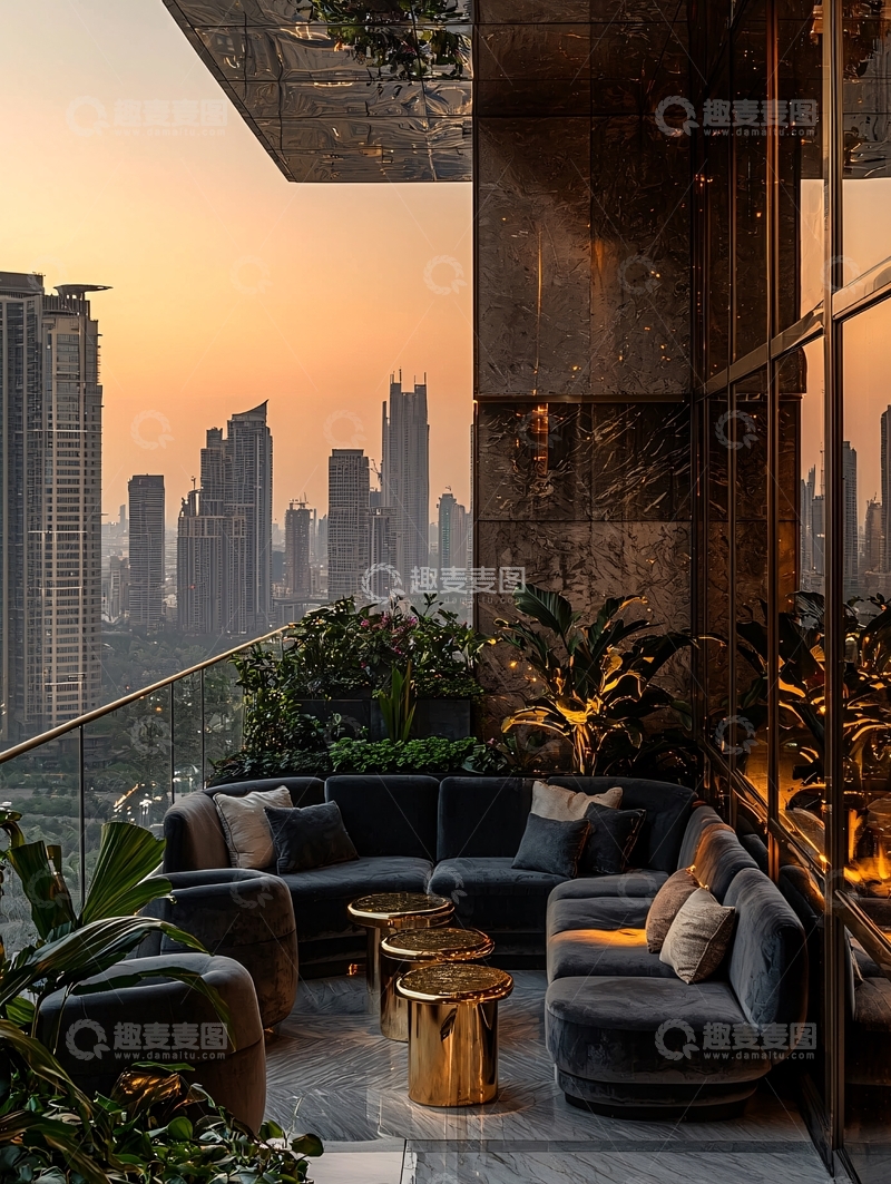 高清大图下载【趣麦麦图】高层公寓阳台夜景