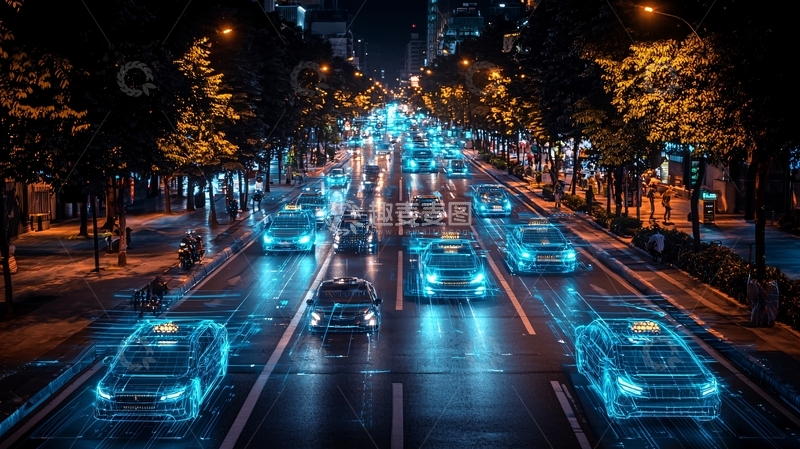 高清大图下载【趣麦麦图】夜晚城市道路车辆交通