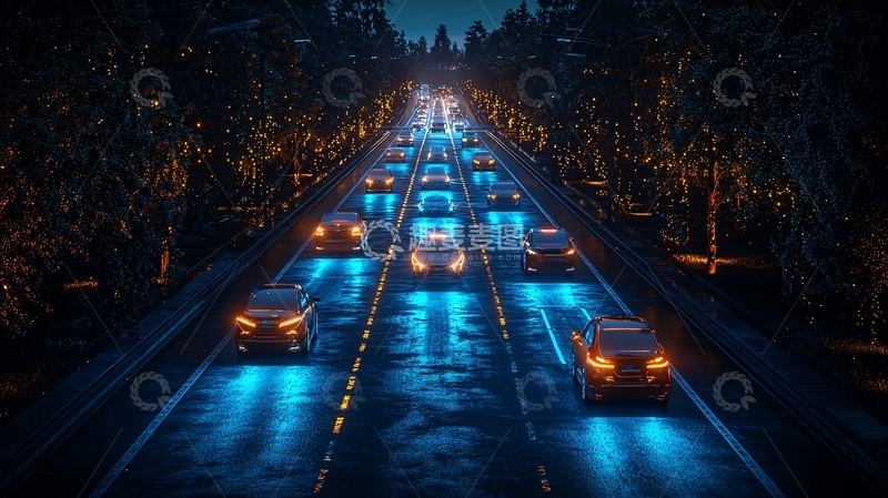 高清大图下载【趣麦麦图】夜晚高速公路车流