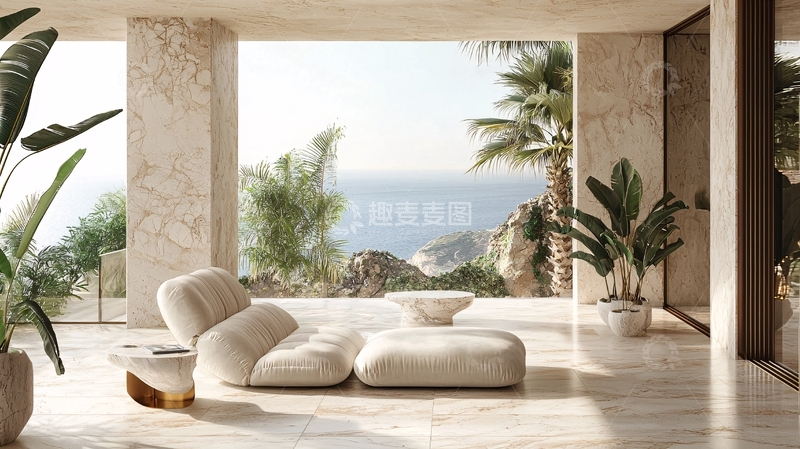高清大图下载【趣麦麦图】极简风格海景阳台休闲区