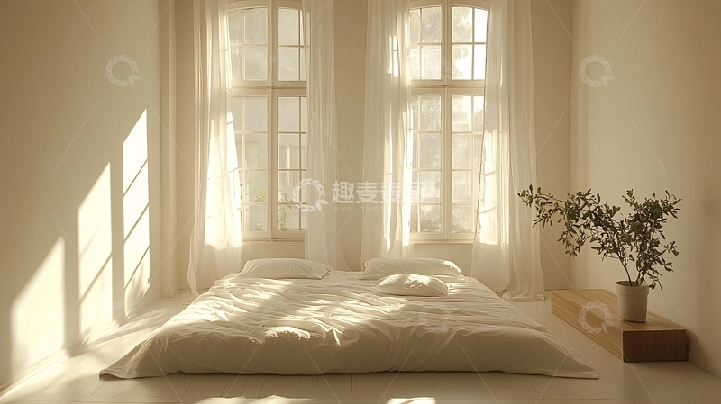 高清大图下载【趣麦麦图】阳光洒落的简约卧室