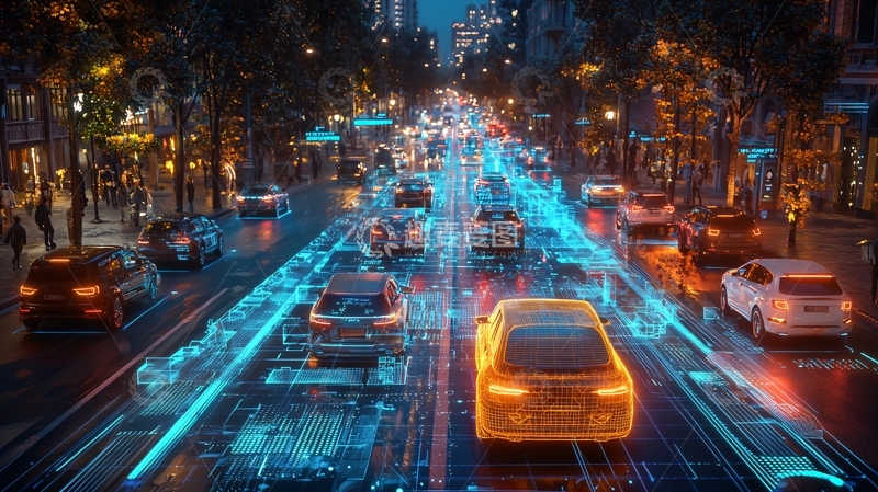 高清大图下载【趣麦麦图】夜景城市道路车辆数据流