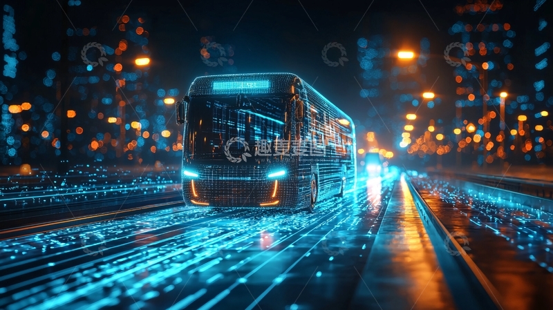 高清大图下载【趣麦麦图】未来科技感公交车夜景